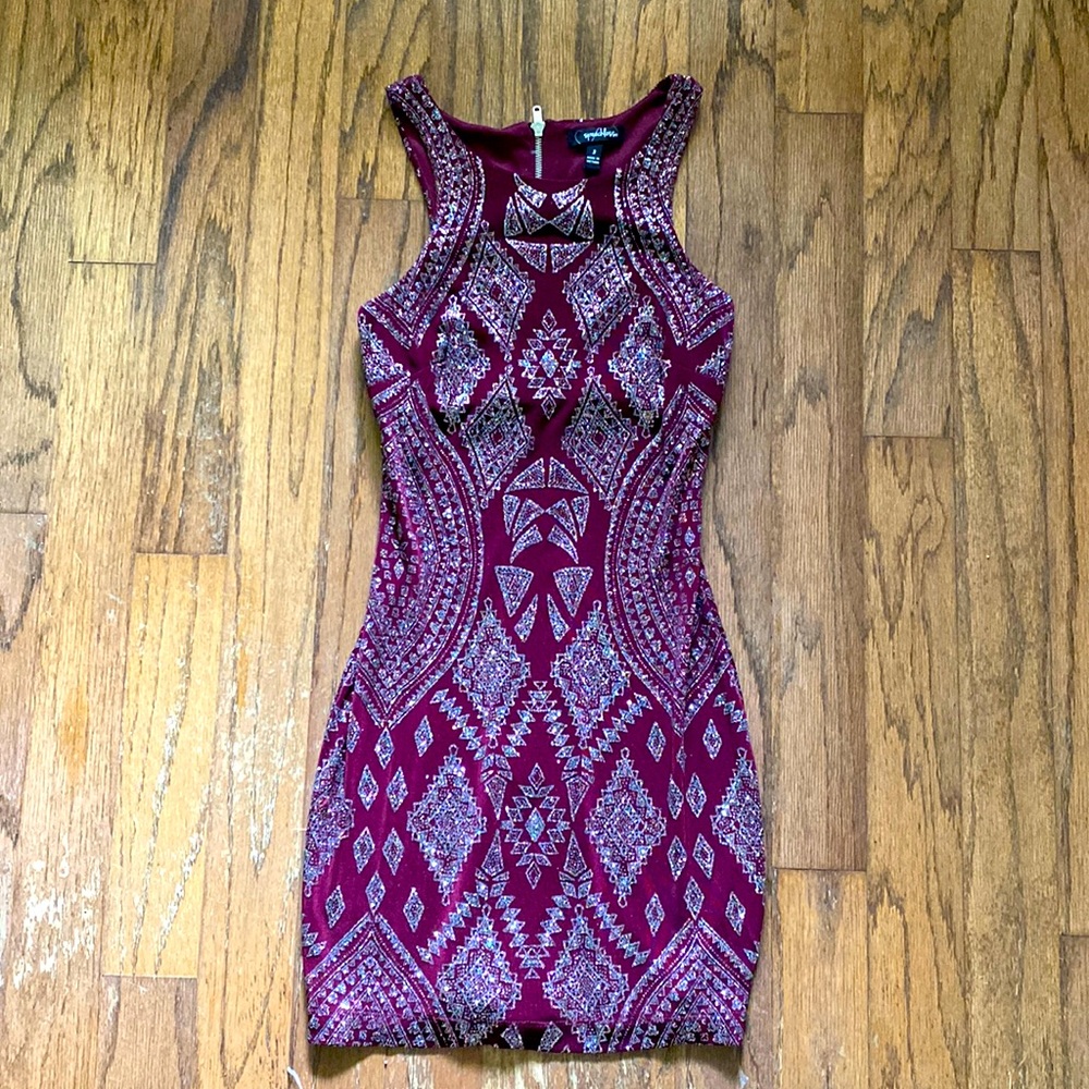 Speechless Womens sz3 wine and sparkle dress